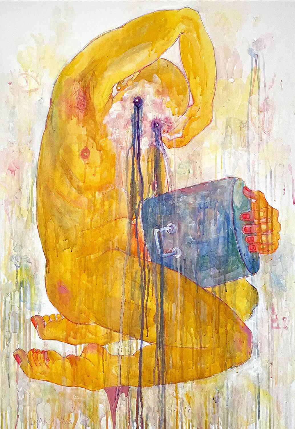 Daria Vinarskaya, Pot holder, canvas, acrylic, watercolor pencils, 100x80 cm